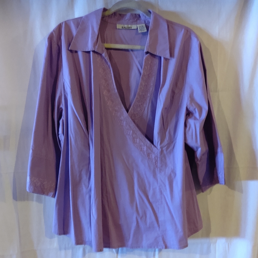 - Balsey Cotton Purple Embroidered Blouse Size 3X